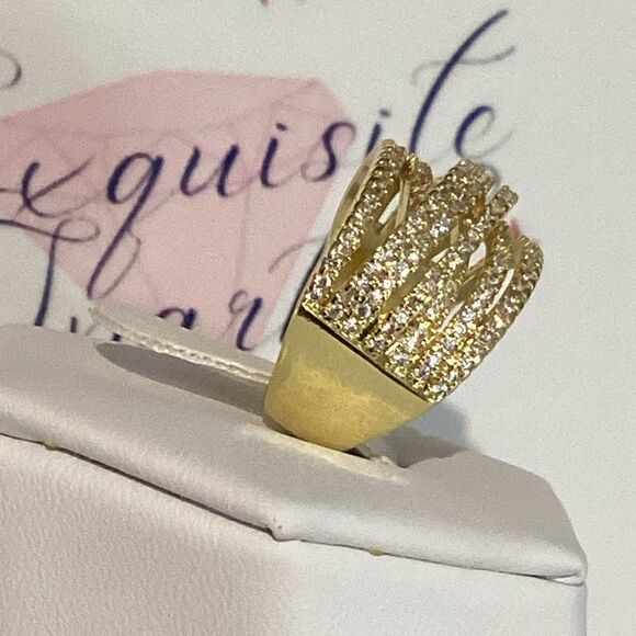 💛18k Gold Wide Band Micro Pave Cz Diamond Crisscross stacked Diamond Ring - Picture 10 of 16